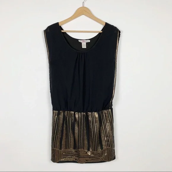 Francesca's Black Gold Sequin Drop Waist Dress - Picture 5 of 8